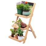 Addreen 3 Tier Varnished Wooden Plant Stand, Eco-friendly Ladder Style Flower Shelf, Indoor Outdoor Display Rack