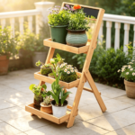 Addreen 3 Tier Varnished Wooden Plant Stand, Eco-friendly Ladder Style Flower Shelf, Indoor Outdoor Display Rack - Image 2