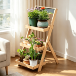 Addreen 3 Tier Varnished Wooden Plant Stand, Eco-friendly Ladder Style Flower Shelf, Indoor Outdoor Display Rack - Image 3