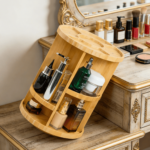 Addreen 360 Rotating Bamboo Makeup Organizer Large Capacity Cosmetic Storage Rack Eco-Friendly Vanity Organizer for Countertop