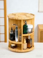 Addreen 360 Rotating Bamboo Makeup Organizer Large Capacity Cosmetic Storage Rack Eco-Friendly Vanity Organizer for Countertop - Image 2