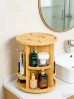 Addreen 360 Rotating Bamboo Makeup Organizer Large Capacity Cosmetic Storage Rack Eco-Friendly Vanity Organizer for Countertop - Image 3