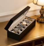 Addreen 6 Slot Watch Box for Men, Solid Espresso Wood Watch Display Case with Glass Top, Luxury Watch Organizer Storage Box - Image 2