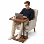 Addreen Adjustable Height 360 Swivel TV Tray End Table With Universal Wheels Compact Portable Side Table