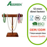 Addreen Antique Wood T-Bar Jewelry Organizer Displays Classic Jewelry Towers Necklaces Bracelets Chains Watch Storage Rack