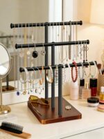 Addreen Antique Wood T-Bar Jewelry Organizer Displays Classic Jewelry Towers Necklaces Bracelets Chains Watch Storage Rack - Image 2