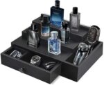 Addreen Bamboo 3-Tier Cologne Stand Organizer Velvet Lining Drawer Compartments Watch Jewelry Bamboo Wood Perfume Display