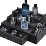 Addreen Bamboo 3-Tier Cologne Stand Organizer Velvet Lining Drawer Compartments Watch Jewelry Bamboo Wood Perfume Display