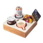 Addreen Bamboo Sofa Couch Caddy Handy Cup Holder Tray Anti-Spill Waterproof Feature Waterproof Rectangle Beach Organizer PC