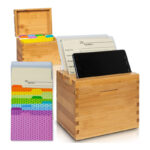 Addreen Bamboo Wood Recipe Storage Box Dividers Sleeves Rectangle Conveniently Holds Phone Tablet Recipe Cards for Easy Use