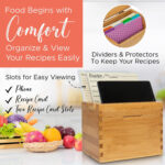 Addreen Bamboo Wood Recipe Storage Box Dividers Sleeves Rectangle Conveniently Holds Phone Tablet Recipe Cards for Easy Use - Image 2