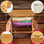 Addreen Bamboo Wood Recipe Storage Box Dividers Sleeves Rectangle Conveniently Holds Phone Tablet Recipe Cards for Easy Use - Image 3