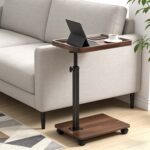 Addreen C Shaped Side Table Adjustable Height 360° Swivel with Wheels Wooden Laptop Table for Sofa Bed