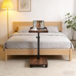 Addreen C Shaped Side Table Adjustable Height 360° Swivel with Wheels Wooden Laptop Table for Sofa Bed - Image 2
