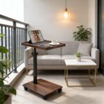 Addreen C Shaped Side Table Adjustable Height 360° Swivel with Wheels Wooden Laptop Table for Sofa Bed - Image 3