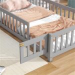 Addreen Childish Fenced Double House Shaped Wood Floor Bed Chimney Headboard Eco-Friendly Modern Convertible Twin Bedroom Kids - Image 3