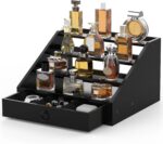 Addreen Classy Black 4-Tier Bamboo Wooden Cologne Organizer Large Capacity Standing Perfume Display Stand Drawer Storage Rack