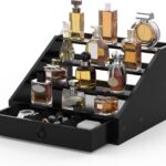 Addreen Classy Black 4-Tier Bamboo Wooden Cologne Organizer Large Capacity Standing Perfume Display Stand Drawer Storage Rack