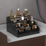 Addreen Classy Black 4-Tier Bamboo Wooden Cologne Organizer Large Capacity Standing Perfume Display Stand Drawer Storage Rack - Image 2