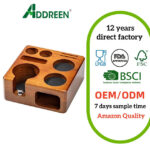 Addreen Eco-Friendly 51 54mm Coffee Tamper Holder 3-Piece Silicone Pads Multi-functional Wood Rectangular Espresso Tamping