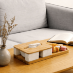 Addreen Eco-Friendly Bamboo 2 in 1 Tissue Box with Serving Tray Multifunctional Tabletop Tissue Dispenser