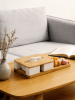 Addreen Eco-Friendly Bamboo 2 in 1 Tissue Box with Serving Tray Multifunctional Tabletop Tissue Dispenser