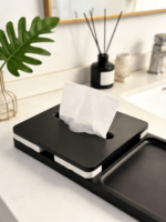 Addreen Eco-Friendly Bamboo 2 in 1 Tissue Box with Serving Tray Multifunctional Tabletop Tissue Dispenser