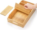 Addreen Eco-Friendly Bamboo Storage Bin Removable Dividers Divided Snack Organizer Handle 2-Pack Pantry Organizers CE Certified