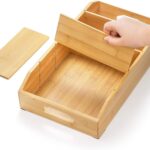 Addreen Eco-Friendly Bamboo Storage Bin Removable Dividers Divided Snack Organizer Handle 2-Pack Pantry Organizers CE Certified