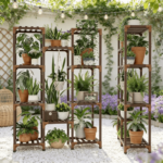 Addreen Eco-Friendly Square Wood Plant Stand Tall Shelf Indoor Outdoor Large Flower Holder