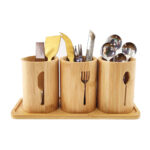 Addreen Eco-friendly Modern Bamboo Knife Block Cooking Utensil Holder Large Capacity Kitchen Counter Organization Rack
