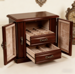 Addreen Elegant Vintage Cherry Colored Wooden Box with Multiple Compartments Velvet Linings