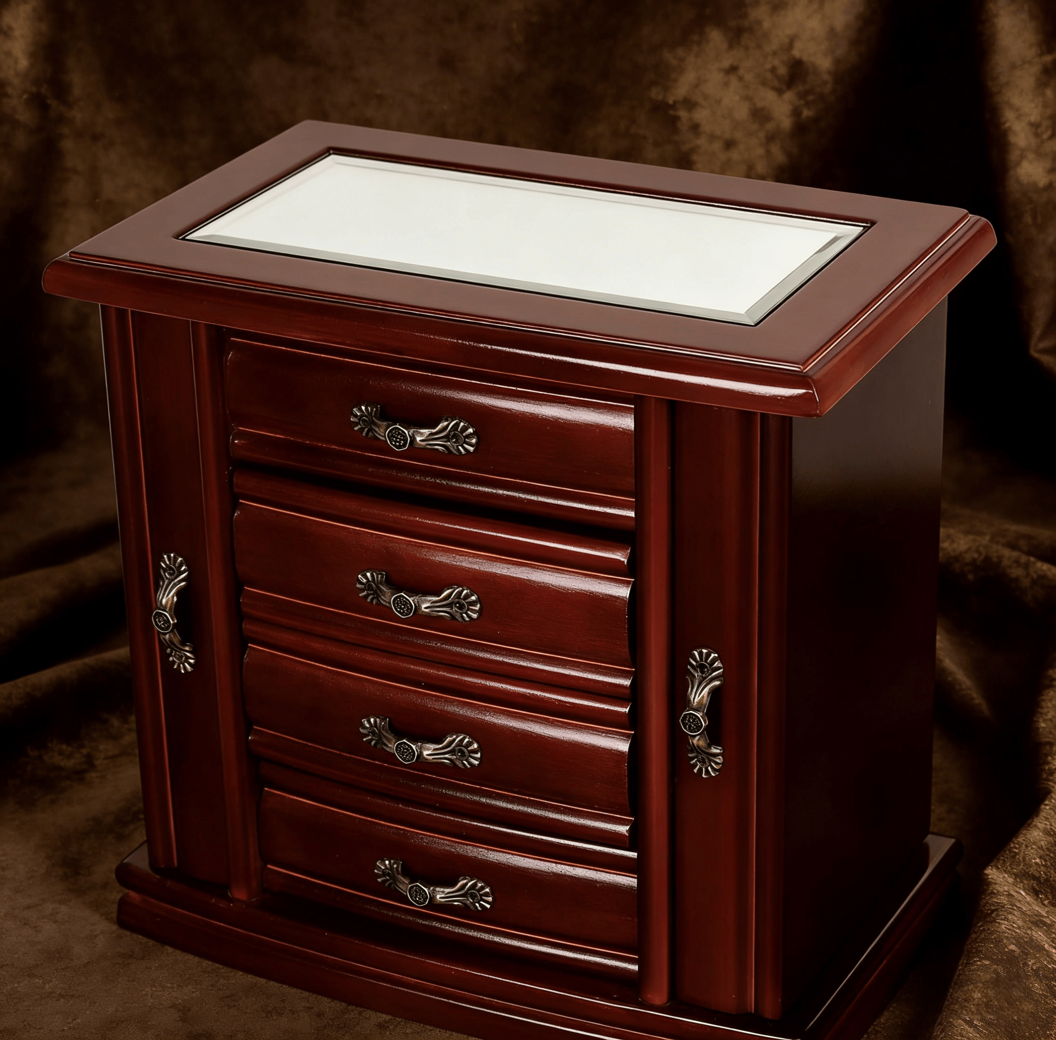 Addreen Elegant Vintage Cherry Colored Wooden Box with Multiple Compartments Velvet Linings - Image 2