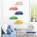 Addreen Floating Nursery Book Shelves Wall Mounted Set of 3 Wooden Wall Bookshelf for Kids Room Bedroom Small Corner Book Shelf