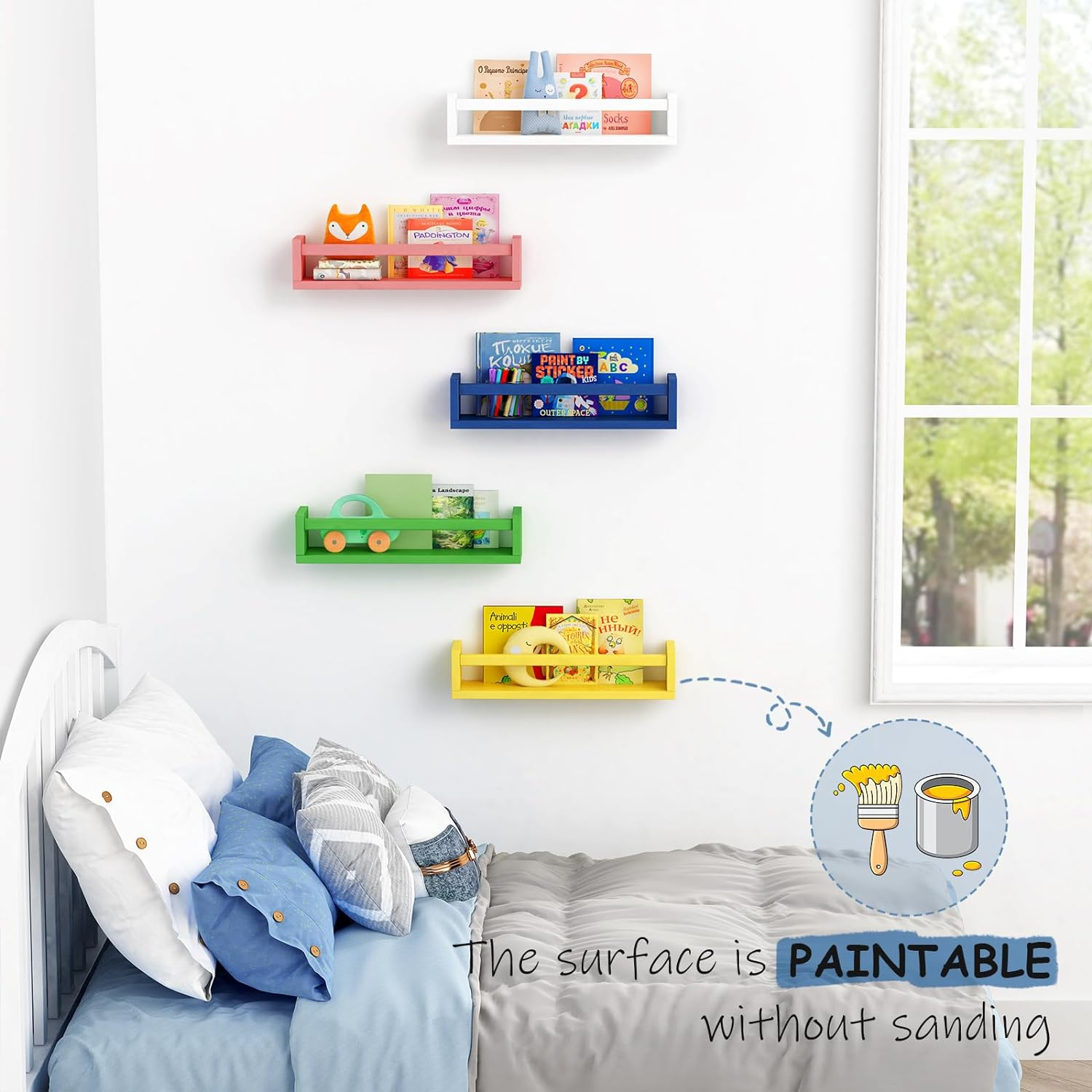 Addreen Floating Nursery Book Shelves Wall Mounted Set of 3 Wooden Wall Bookshelf for Kids Room Bedroom Small Corner Book Shelf01 Addreen Floating Nursery Book Shelves Wall Mounted Set of 3 Wooden Wall Bookshelf for Kids Room Bedroom Small Corner Book Shelf - Image 1