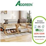 Addreen Full Assembled Bamboo 2677"L Luggage Rack Guest Room Set 2 Foldable Suitcase Stand 5 Nylon Straps Shoe Shelf Modern