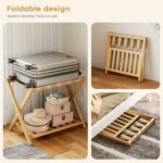 Addreen Full Assembled Bamboo 2677"L Luggage Rack Guest Room Set 2 Foldable Suitcase Stand 5 Nylon Straps Shoe Shelf Modern - Image 3