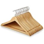 Addreen Heavy Duty Brown Wooden Coat Hangers Non Slip Wide Shoulder Notched Trouser Bar Closet Organizer 44x23cm