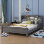 Addreen High Quality Eco-Friendly Wood Full Size Convertible Platform Bed with Built-in LED Light Modern Design for Kids Bedroom