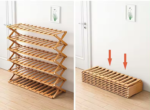Addreen Houseware Shoe Stand Living Room Storage Rack Space Saving Shoe Organizer for Entryways Bamboo Foldable Shoe Rack - Image 2