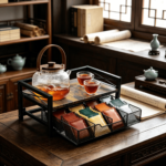 Addreen Industrial 2 Tier Tea Bag Organizer for Countertop Rustic Wood Tea Station With Pull Out Metal Mesh Drawer Storage Box - Image 3