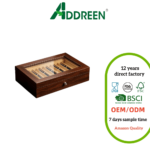 Addreen Luxury Black Walnut Wooden Pen Display Case With Glass Lid and Drawer 20 Slots Fountain Pen Organizer Storage Box