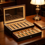 Addreen Luxury Black Walnut Wooden Pen Display Case With Glass Lid and Drawer 20 Slots Fountain Pen Organizer Storage Box - Image 2