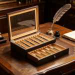 Addreen Luxury Black Walnut Wooden Pen Display Case With Glass Lid and Drawer 20 Slots Fountain Pen Organizer Storage Box - Image 3