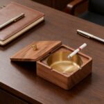 Addreen Luxury Engraved Wooden Ashtray with 3 Cigar & Cigarette Rests Windproof Metal Ash Tray for Table Decor - Image 2