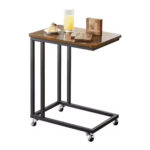 Addreen Luxury Modern Metal C-Shaped Side Table Adjustable Wheels Durable Wood Top Dining Room Furniture Customizable Color Logo