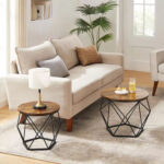 Addreen Luxury Modern Rustic Brown Metal Solid Wood Nesting Coffee Table Extendable Feature Customizable for Living Dining Bar