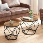 Addreen Luxury Modern Rustic Brown Metal Solid Wood Nesting Coffee Table Extendable Feature Customizable for Living Dining Bar - Image 2