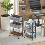 Addreen Modern 2-in-1 Black Iron Storage Cart 3-Tier Rolling Dividers Nursery Hotel Bedroom Living Room