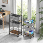 Addreen Modern 2-in-1 Black Iron Storage Cart 3-Tier Rolling Dividers Nursery Hotel Bedroom Living Room - Image 3